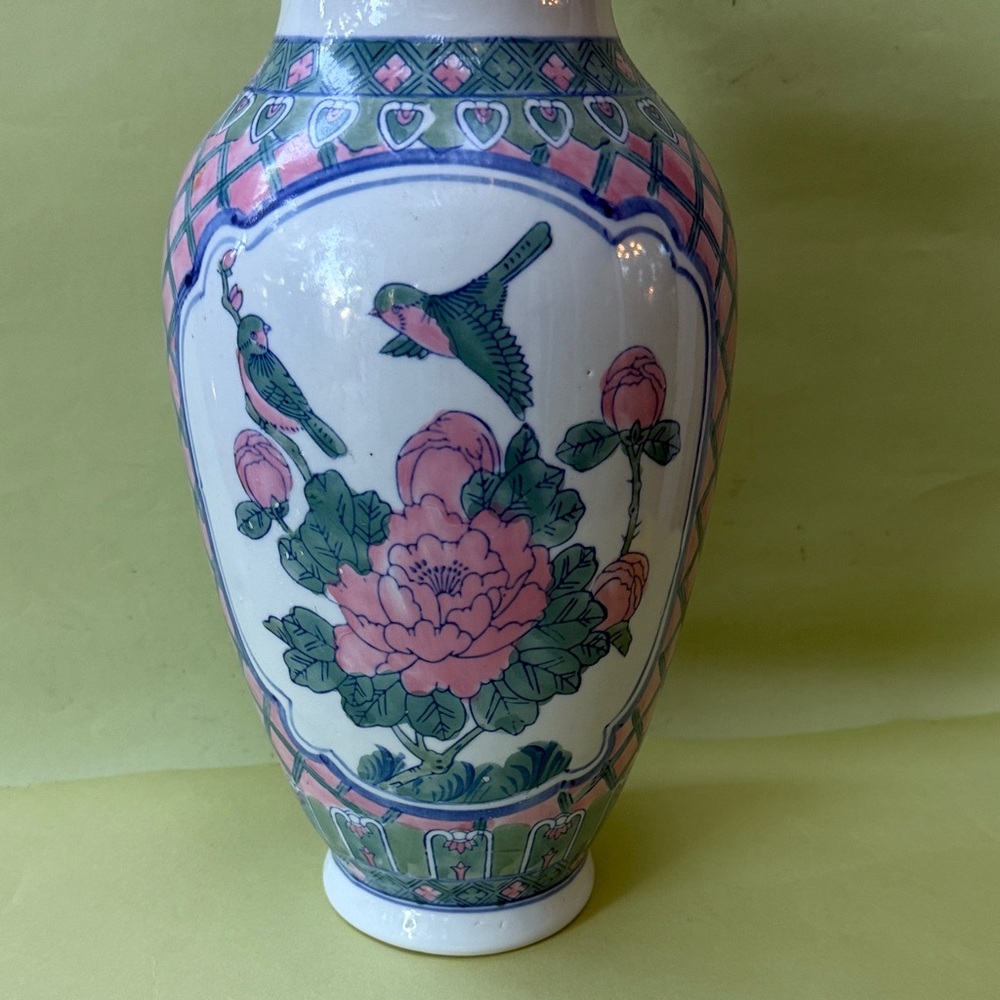 Vintage hand painted porcelain vase 14” Tall - Picture 3 of 10